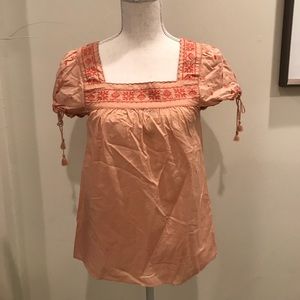 Madewell embroidered La Villa peasant top in pink!